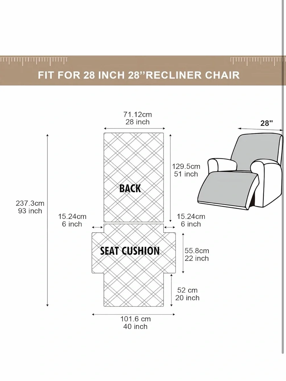 Genina Waterproof Oversized Quilted Recliner Cover 28'' / Dark Grey
